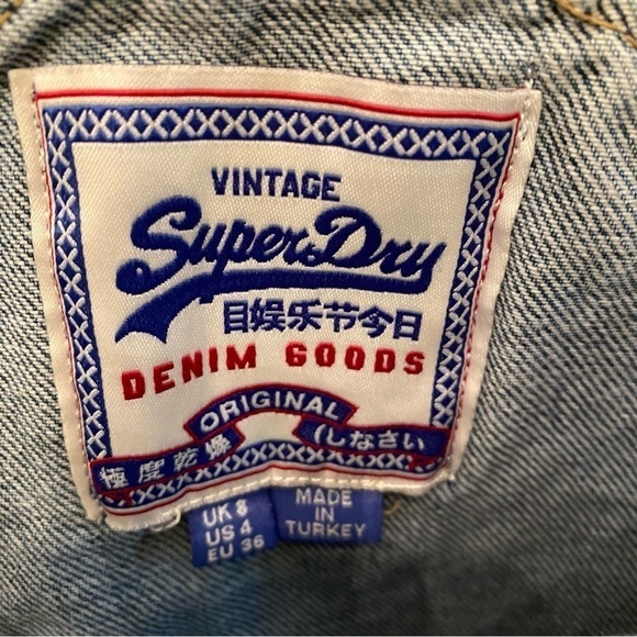 SUPERDRY Blue Frayed Hem Lace Trim Jean Short Overalls Size 4 - Picture 7 of 9